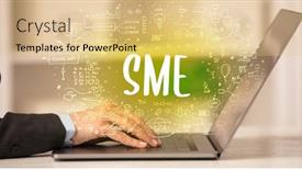  Presentation with new technology - Beautiful PPT layouts featuring hand-working-on-new-modern backdrop and a yellow colored foreground