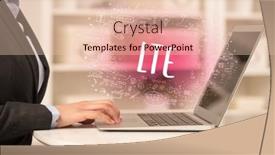  Presentation with computer - PPT theme consisting of hand-working-on-new-modern background and a lemonade colored foreground