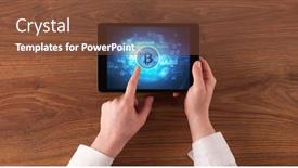  Presentation with cryptocurrency - Amazing presentation design having hand-working-on-tablet backdrop and a tawny brown colored foreground