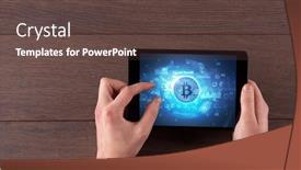  Presentation with cryptocurrency - PPT layouts featuring hand-working-on-tablet background and a tawny brown colored foreground