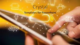  Presentation with cloud technology - Slides featuring hand working with cloud technology system and office symbol concept background and a gold colored foreground