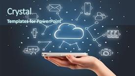  Presentation with cloud technology - Slide set consisting of hand working with cloud technology background and a ocean colored foreground