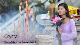  Presentation with lotus flower - Audience pleasing presentation consisting of hand worshipping flowers - buddhist woman praying in temple backdrop and a light blue colored foreground