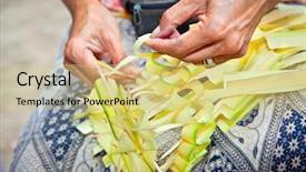  Presentation with bali culture - Amazing presentation theme having hand worshipping flowers - decoration for balinese offering made backdrop and a yellow colored foreground