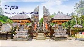  Presentation with candi - Slides enhanced with hand worshipping flowers - gate of gunung kawi temple background and a sky blue colored foreground
