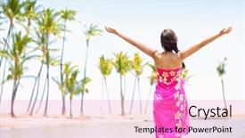  Presentation with freedom worship - PPT layouts having hand worshipping flowers - praising happy freedom woman background and a coral colored foreground