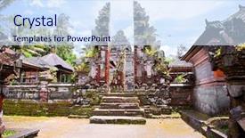  Presentation with pura - Audience pleasing slide deck consisting of hand worshipping flowers - pura mengening tampaksiring bali indonesia backdrop and a sky blue colored foreground