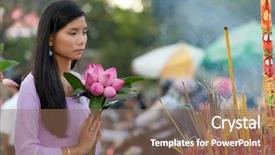  Presentation with flower woman - Presentation design having hand worshipping flowers - vietnamese buddhist woman praying background and a coral colored foreground