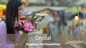  Presentation with lotus flower - Slide deck with hand worshipping flowers - vietnamese woman praying in temple background and a violet colored foreground