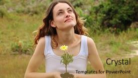  Presentation with flower woman - PPT theme with hand worshipping flowers - woman planting a flower background and a yellow colored foreground