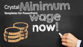  Presentation with now - Amazing PPT layouts having hand writes minimum wage now backdrop and a dark gray colored foreground