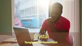  Presentation with african american in computer - Cool new PPT theme with hand writing - adult african-american man sitting backdrop and a tawny brown colored foreground