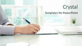  Presentation with taking notes - Colorful presentation enhanced with hand writing - business lady taking business notes backdrop and a sky blue colored foreground