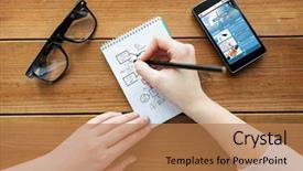  Presentation with mass media - Beautiful presentation theme featuring hand writing - mass media business planning backdrop and a coral colored foreground