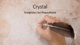  Presentation with feather pen ink - Colorful presentation design enhanced with hand writing by the feather backdrop and a soft green colored foreground