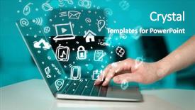  Presentation with notebook - Audience pleasing slides consisting of hand writing on notebook computer backdrop and a teal colored foreground