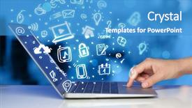  Presentation with notebook - Beautiful presentation theme featuring hand writing on notebook computer backdrop and a teal colored foreground