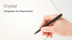  Presentation with writing pen - Beautiful presentation theme featuring hand writing on plain empty white paper copy space with pen backdrop and a cream colored foreground