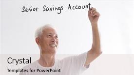  Presentation with senior asian - Colorful slide set enhanced with hand writing senior savings account backdrop and a coral colored foreground