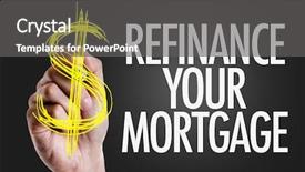  Presentation with mortgage - PPT theme featuring hand writing the text refinance background and a gray colored foreground