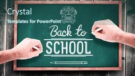  Presentation with chalk board - PPT layouts enhanced with hand writing with chalk against blackboard with copy space on wooden board background and a ocean colored foreground