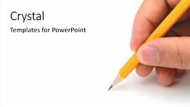  Presentation with hand holding pencil - Beautiful presentation theme featuring hand writing with yellow pencil backdrop and a white colored foreground
