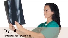  Presentation with doctor helps to get out of bed an elderly woman - Colorful slide deck enhanced with hand x ray - happy doctor woman with radiography backdrop and a lemonade colored foreground