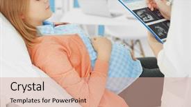  Presentation with pregnant woman doctor - PPT layouts consisting of hand xray - doctor filling medical record background and a coral colored foreground