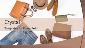 Presentation with accessories - Presentation design enhanced with designer handbag - fashionable concept set of men's background and a coral colored foreground