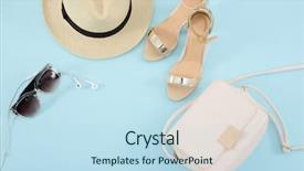  Presentation with luxury handbag - Audience pleasing PPT theme consisting of handbag clutch and trendy heels backdrop and a sky blue colored foreground