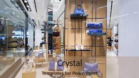  Presentation with retail store - PPT theme having handbag retail fashion store background and a coral colored foreground