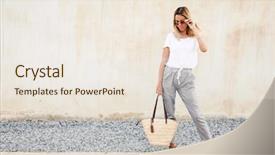  Presentation with white blank notebook silver - Colorful PPT layouts enhanced with handbags - hipster girl wearing blank white backdrop and a sky blue colored foreground