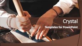  Presentation with craftsman - Slides consisting of handbags - leather handbag craftsman at work background and a tawny brown colored foreground