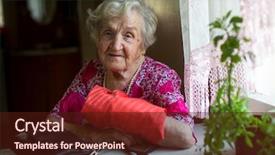  Presentation with old lady cartoon - Presentation design consisting of handbags - portrait of an old lady background and a wine colored foreground