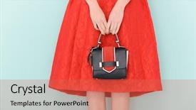  Presentation with red carpet retro style - Beautiful slide deck featuring handbags - woman in stylish red sundress backdrop and a coral colored foreground