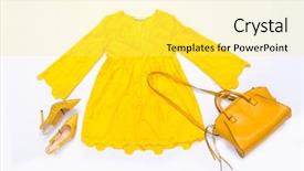  Presentation with dress shoes - Slide deck consisting of handbags - yellow dress with handbag high background and a yellow colored foreground