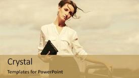  Presentation with fashion handbag - Beautiful slide deck featuring handbags - young fashion business woman backdrop and a yellow colored foreground