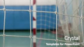  Presentation with net - Colorful slide deck enhanced with handball - goal's net close up backdrop and a ocean colored foreground