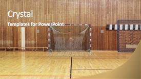  Presentation with handball - Slides consisting of handball - soccer goalpost in old gymhall background and a coral colored foreground