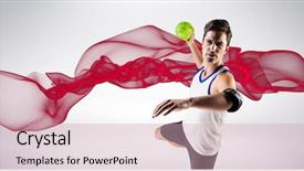  Presentation with athlete - Colorful slide set enhanced with handball game - portrait of athlete man throwing backdrop and a  colored foreground