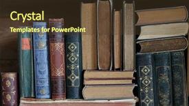  Presentation with books - PPT layouts having handbook - old books on wooden shelf background and a tawny brown colored foreground