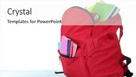 Presentation with bag - Cool new PPT layouts with handbook - red bag with school equipment backdrop and a white colored foreground