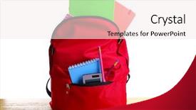 Presentation with carrying school bag - Cool new slide set with handbook - red bag with school equipment backdrop and a sky blue colored foreground