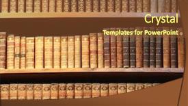  Presentation with antique wood furniture - PPT theme having handbook - wooden bookshelf with antique books background and a tawny brown colored foreground