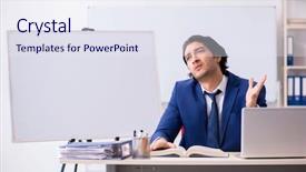  Presentation with office safety fatigue - Cool new PPT theme with handbook - young handsome businessman working backdrop and a sky blue colored foreground