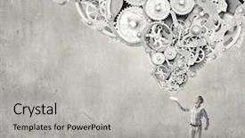  Presentation with gears - PPT layouts enhanced with handbook - young man holding book background and a light gray colored foreground