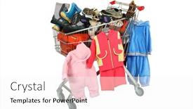  Presentation with clothes - Audience pleasing PPT layouts consisting of handcart-with-clothes-and-footwear backdrop and a white colored foreground