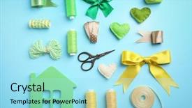 Presentation with handcraft - PPT layouts with handcraft flat lay in green and yellow colour on turquoise background background and a arctic colored foreground