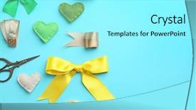  Presentation with handcraft - Cool new PPT theme with handcraft flat lay in green and yellow colour on turquoise background backdrop and a arctic colored foreground