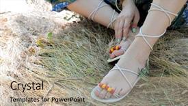  Presentation with pedicures - Audience pleasing presentation theme consisting of handcrafted sandals on a woman backdrop and a mint green colored foreground